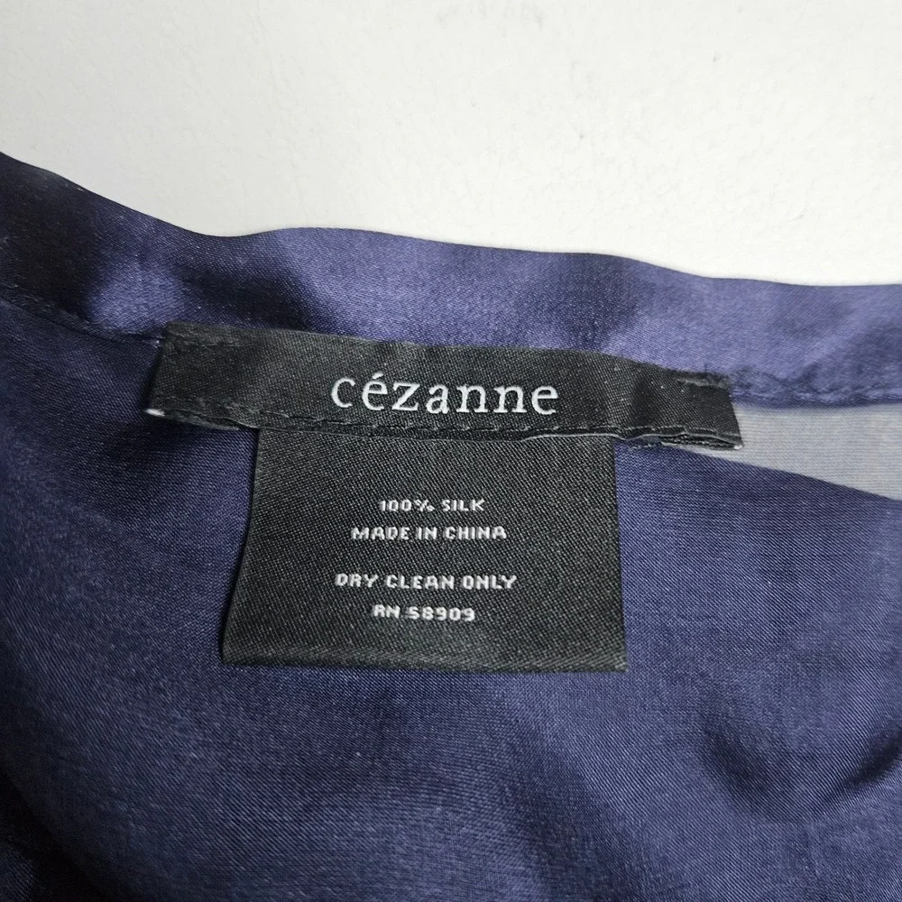 Cezanne Navy Blue 100% Silk Sheer Scarf Satin Trim Midnight Blue Elegant Luxury